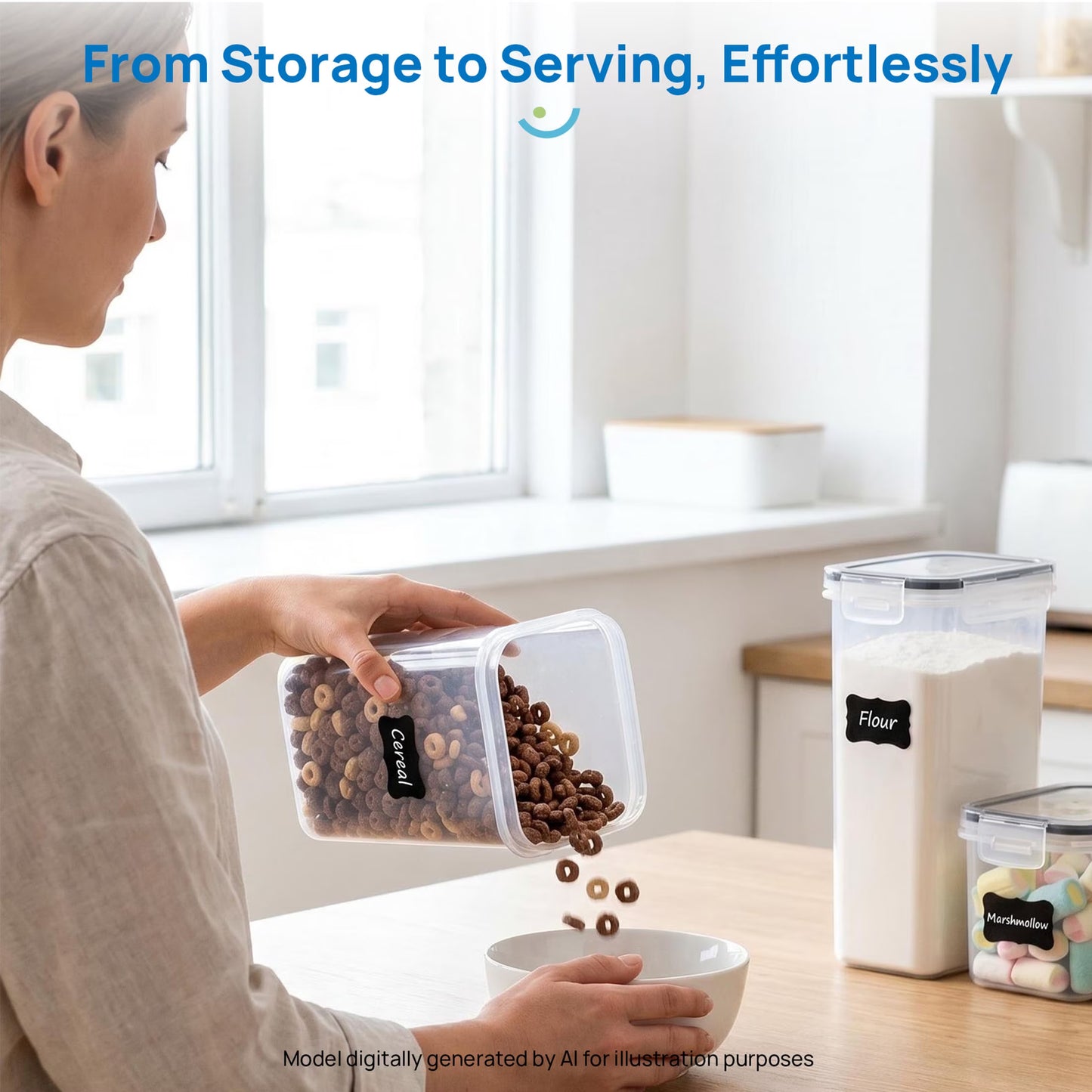 Airtight Food Storage Containers Set, Bpa-Free 7Pcs Plastic Kitchen and Pantry Organization Canisters, Black