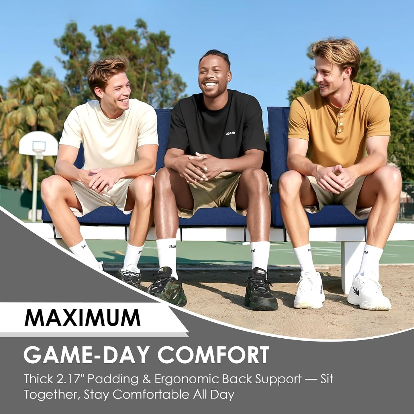 Stadium Seats with Back Support, Portable Folding Bleacher Chair Regular | Bleacher Chairs with Removable Cushion, Large Storage Pocket, Sports Games, School Events, Black