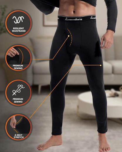 Thermal Underwear for Men Long Johns Base Layer Winter Set | Fleece Lined Bottom and Top, Soft and Warm, Moisture-Wicking. Ideal for Extreme Cold Weather, Hunting, Skiing