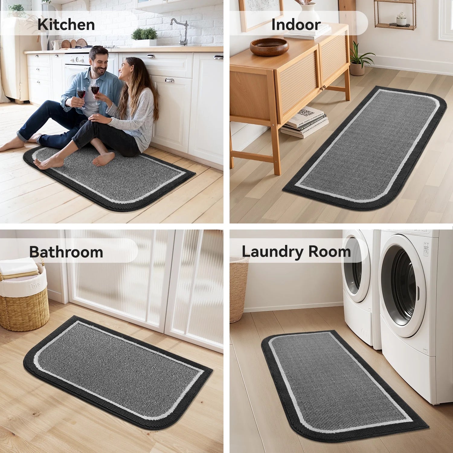 Door Mat Welcome Mat 17"X30" Non-Slip Front Door Mat Absorbent Low Profile Dirt Trapper Indoor Door Mat Ouside Entryway Rug Soft Machine Washable Floor Mat Black