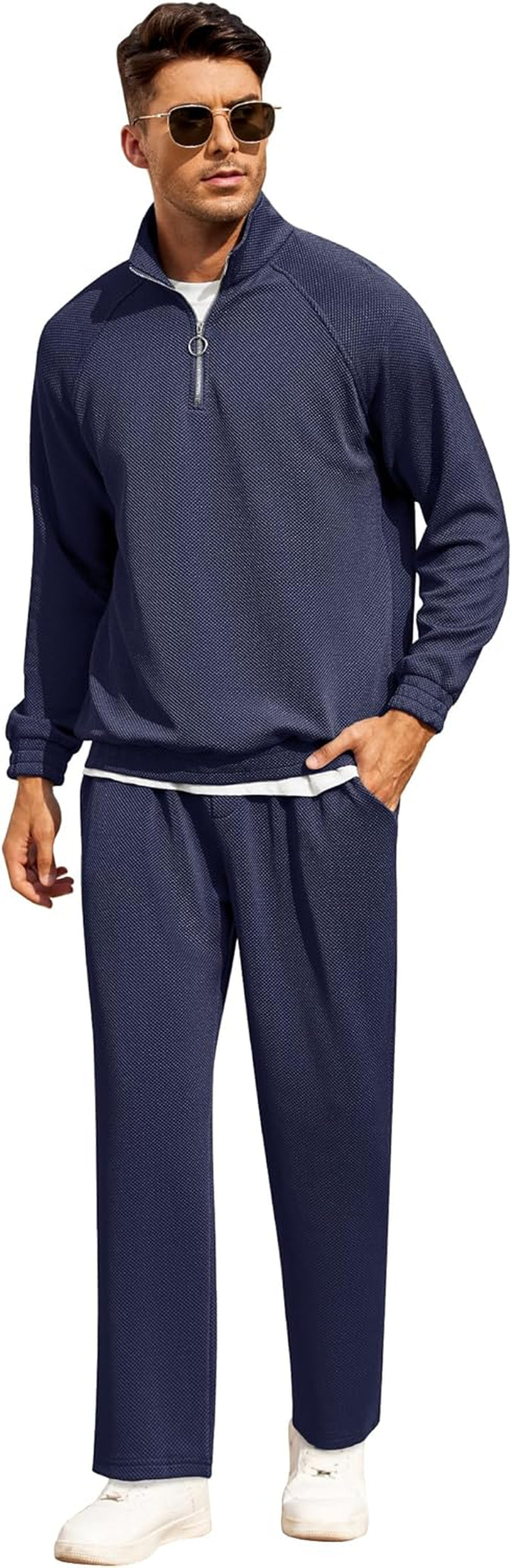 Men'S Tracksuit 2 Piece Waffle Hoodie Sweatsuits Sets Athletic Jogging Suits with Pocket