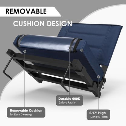 Stadium Seats with Back Support, Portable Folding Bleacher Chair Regular | Bleacher Chairs with Removable Cushion, Large Storage Pocket, Sports Games, School Events, Black