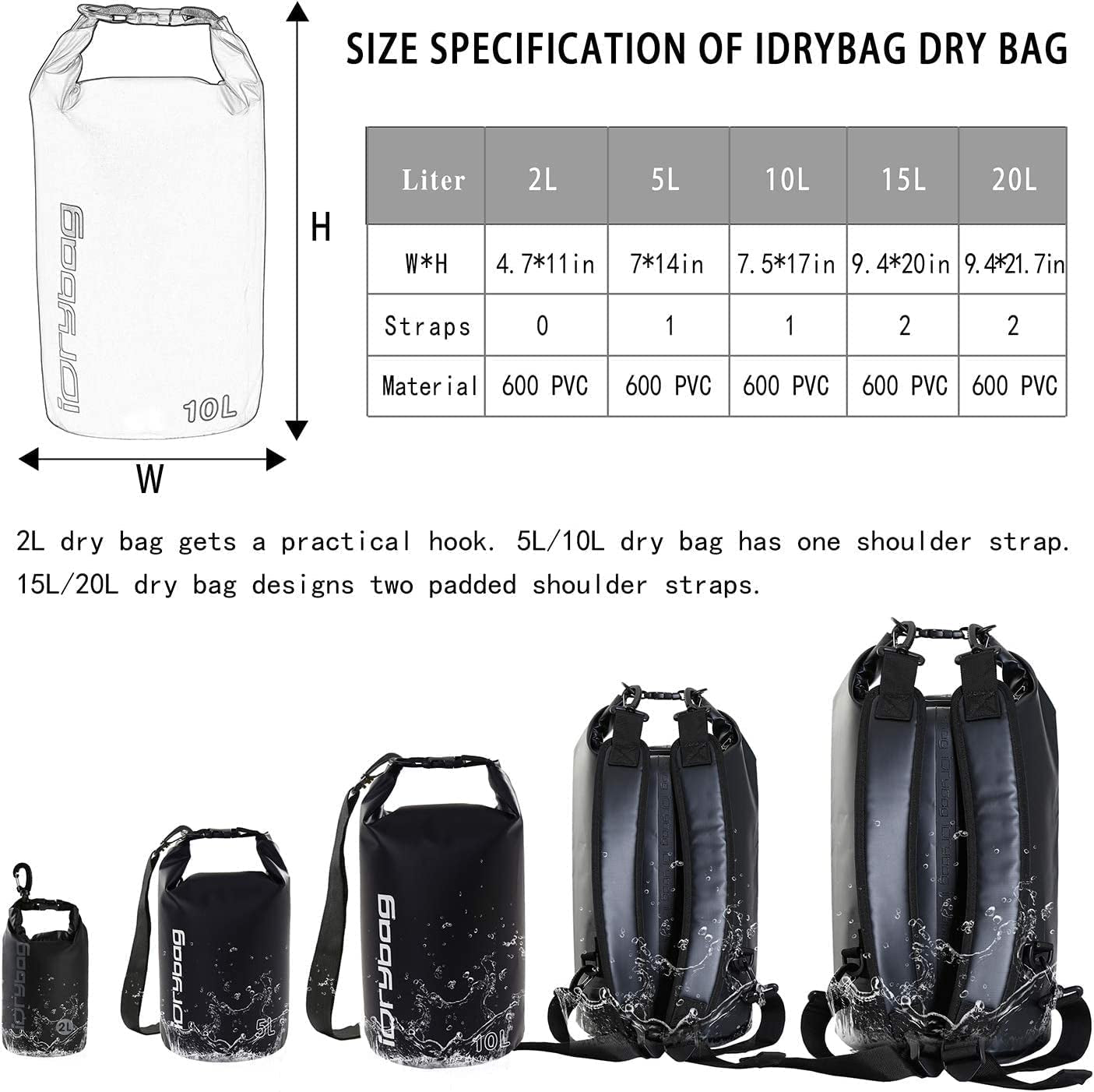 Dry Bag for Kayaking Waterproof 2L/5L/10L/15L/20L, Small Dry Sack Waterproof Bag for Boating