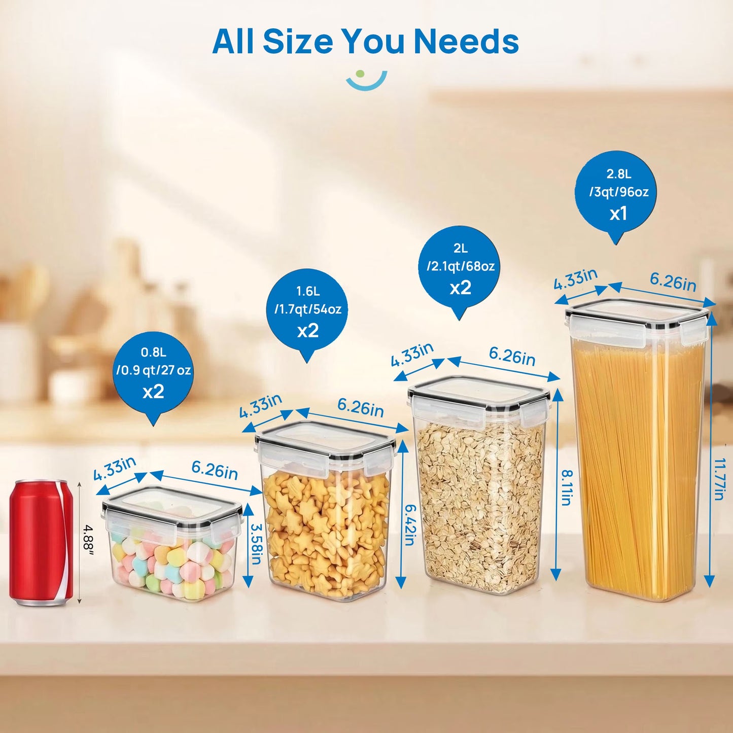 Airtight Food Storage Containers Set,  Bpa-Free 7Pcs Plastic Kitchen and Pantry Organization Canisters, Black