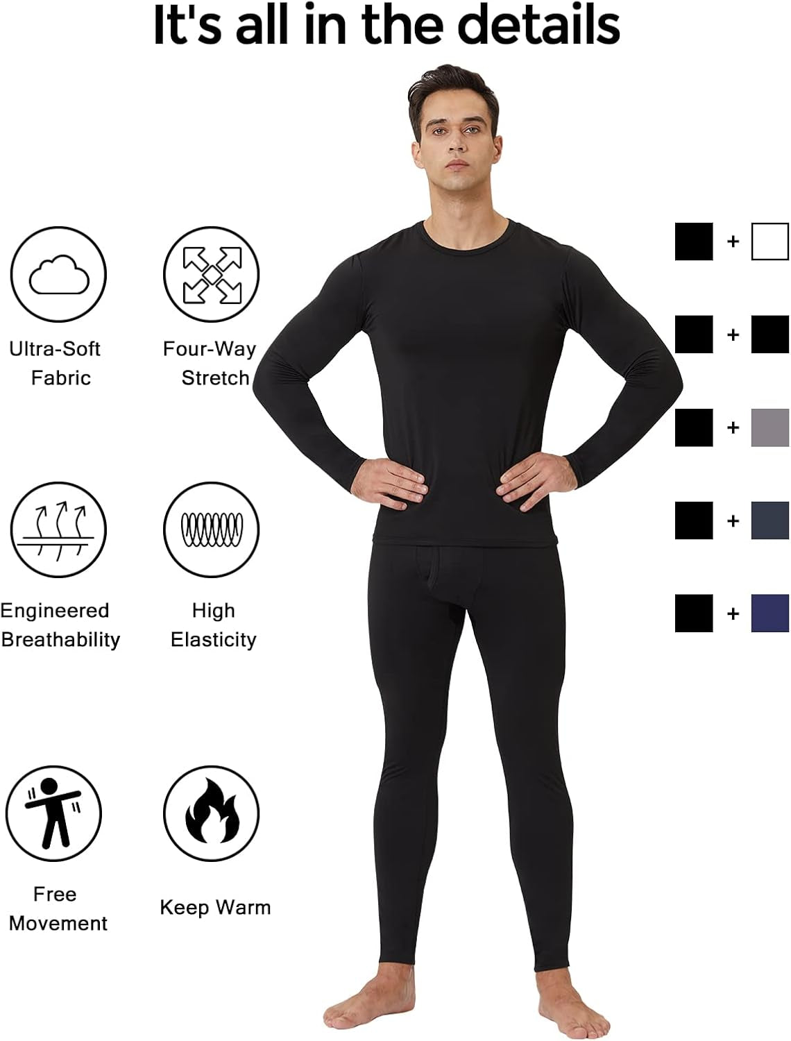 Thermal Underwear for Men Long Johns Base Layer Winter Set | Fleece Lined Bottom and Top, Soft and Warm, Moisture-Wicking. Ideal for Extreme Cold Weather, Hunting, Skiing