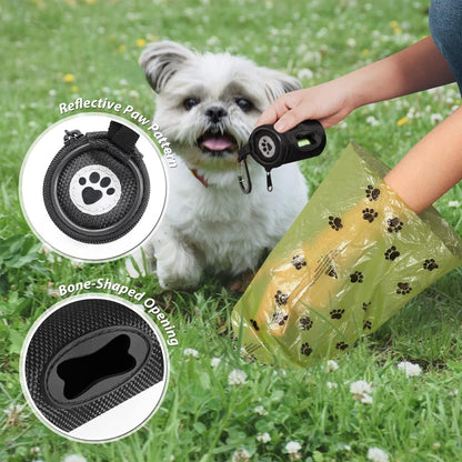 Dog Poop Bag Holder for Leash with Carabiner Clip Soft Fabric | Small Doggie Waste Bag Dispenser Pet Doggy Bag Carrier 1680D Nylon Oxford Puppy Potty Zipper Pouch with 1 Roll, Black