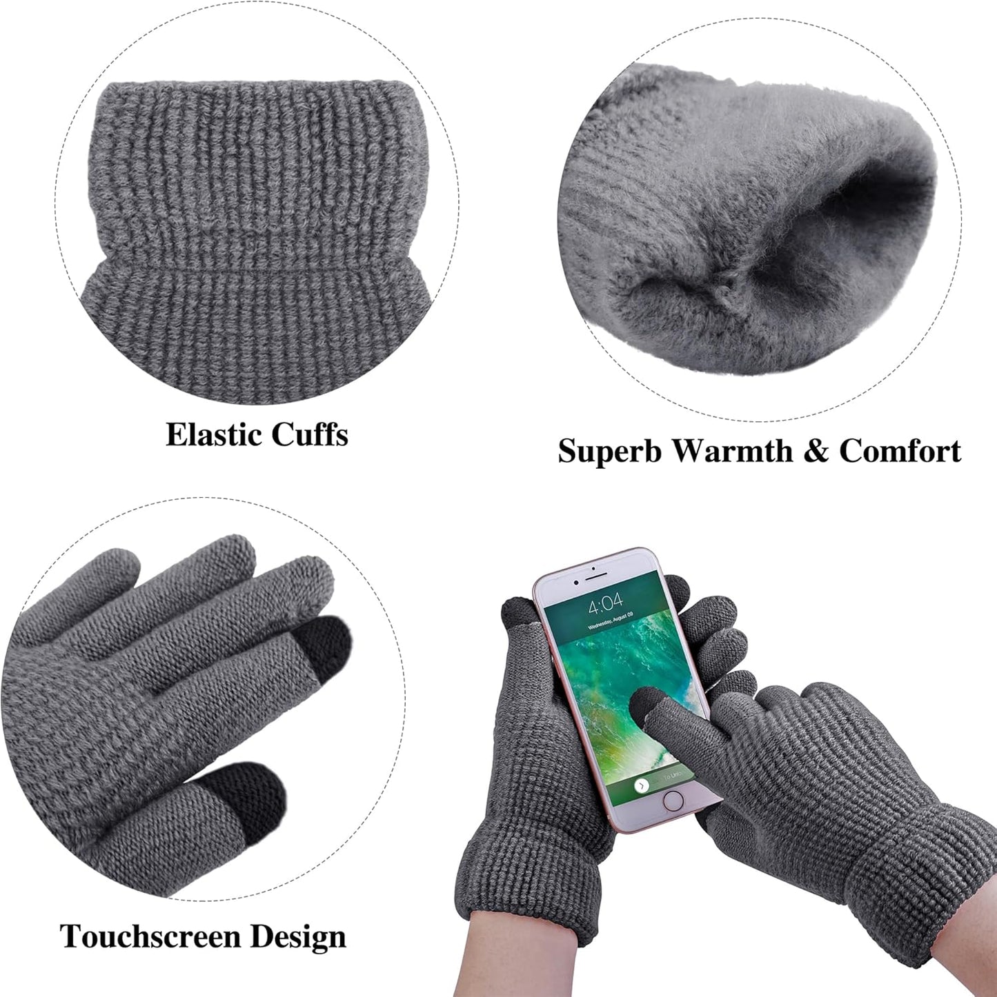 Womens Winter Warm Sets Knitted Fur Pompoms Beanie Hat Circle Loop Scarf Touch Screen Gloves Winter Favor Accessories