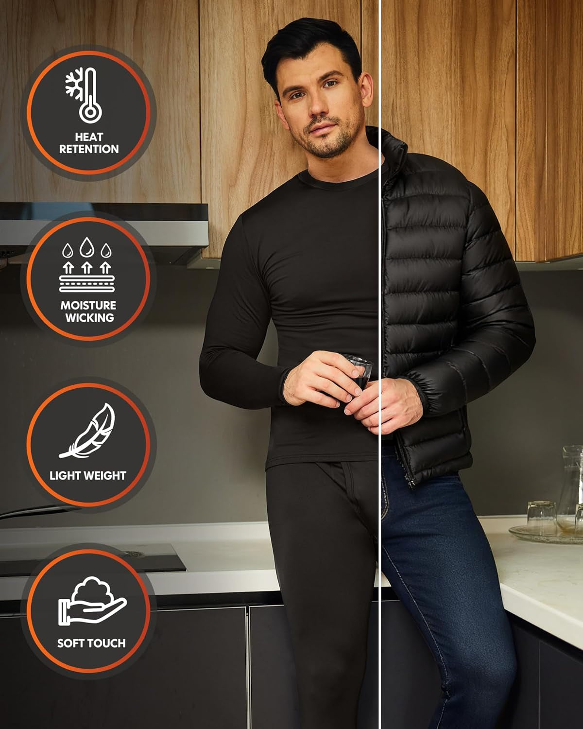 Thermal Underwear for Men Long Johns Base Layer Winter Set | Fleece Lined Bottom and Top, Soft and Warm, Moisture-Wicking. Ideal for Extreme Cold Weather, Hunting, Skiing