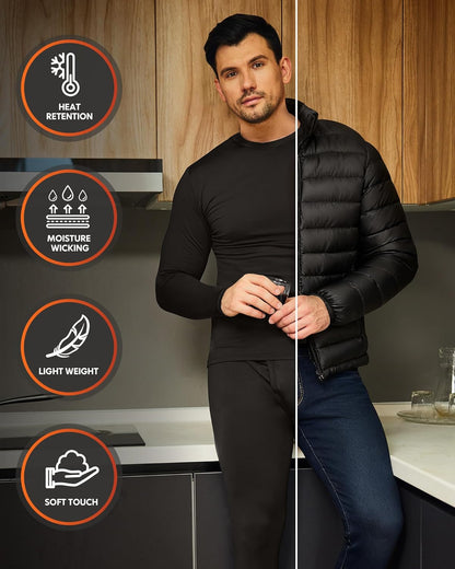 Thermal Underwear for Men Long Johns Base Layer Winter Set | Fleece Lined Bottom and Top, Soft and Warm, Moisture-Wicking. Ideal for Extreme Cold Weather, Hunting, Skiing