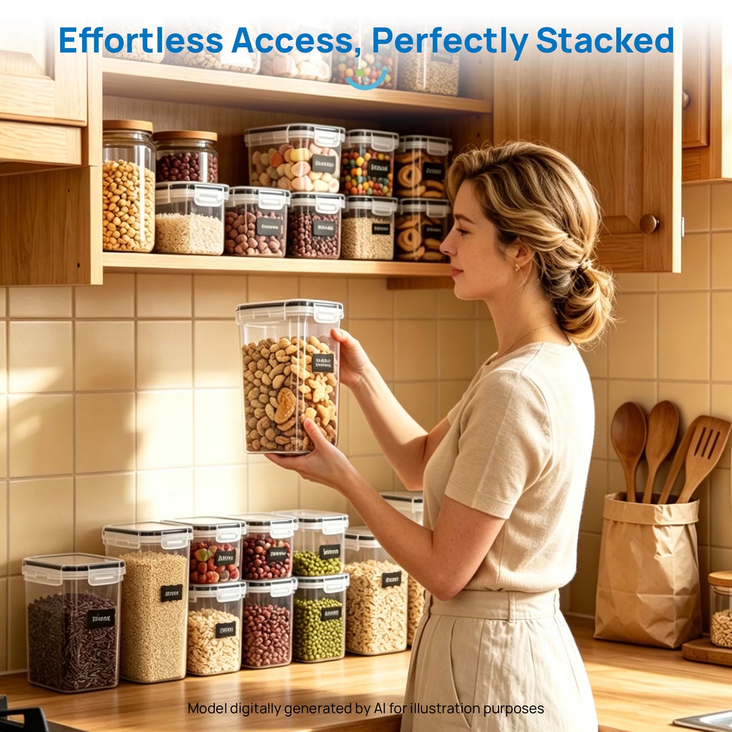 Airtight Food Storage Containers Set,  Bpa-Free 7Pcs Plastic Kitchen and Pantry Organization Canisters, Black