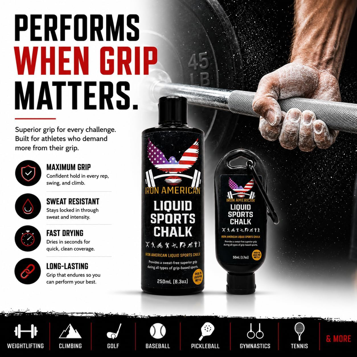 Liquid Chalk - No-Mess Long-Lasting Grip Chalk for Weightlifting, Gymnastics, Rock Climbing, and Fitness Training - Advanced Hand Chalk for Gym