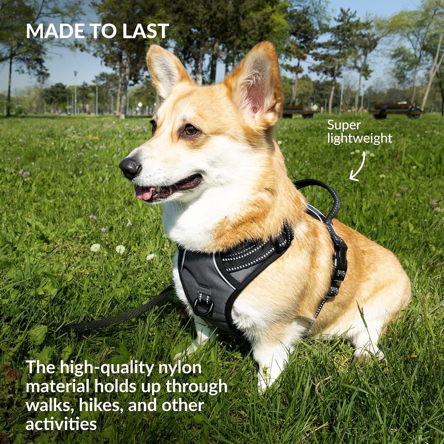 No Pull Reflective Dog Harness with Handle and Front Clip, Adjustible Soft Padded Vest for Small to Large Dogs Training and Walk (Size L, Grey)