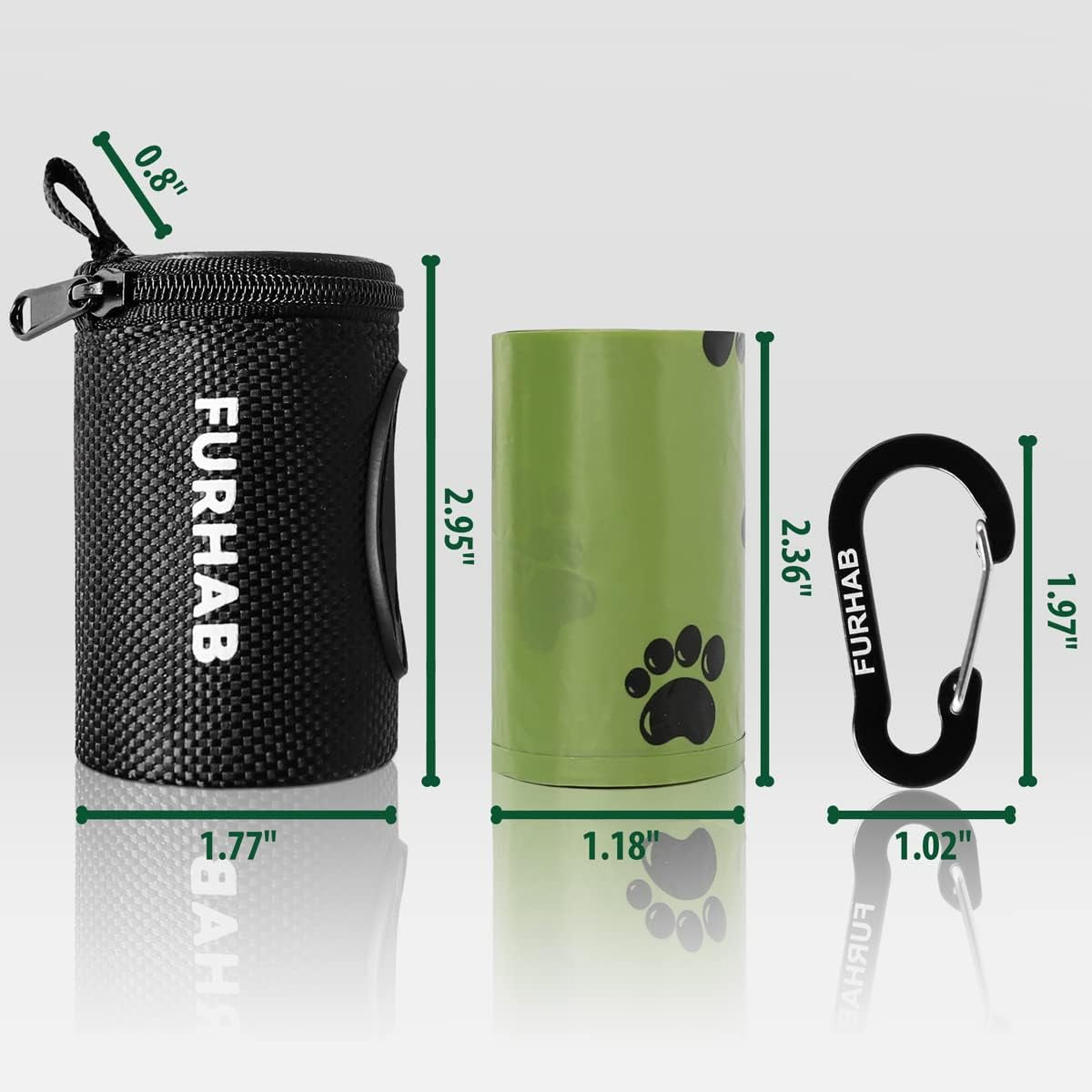 Dog Poop Bag Holder for Leash with Carabiner Clip Soft Fabric | Small Doggie Waste Bag Dispenser Pet Doggy Bag Carrier 1680D Nylon Oxford Puppy Potty Zipper Pouch with 1 Roll, Black