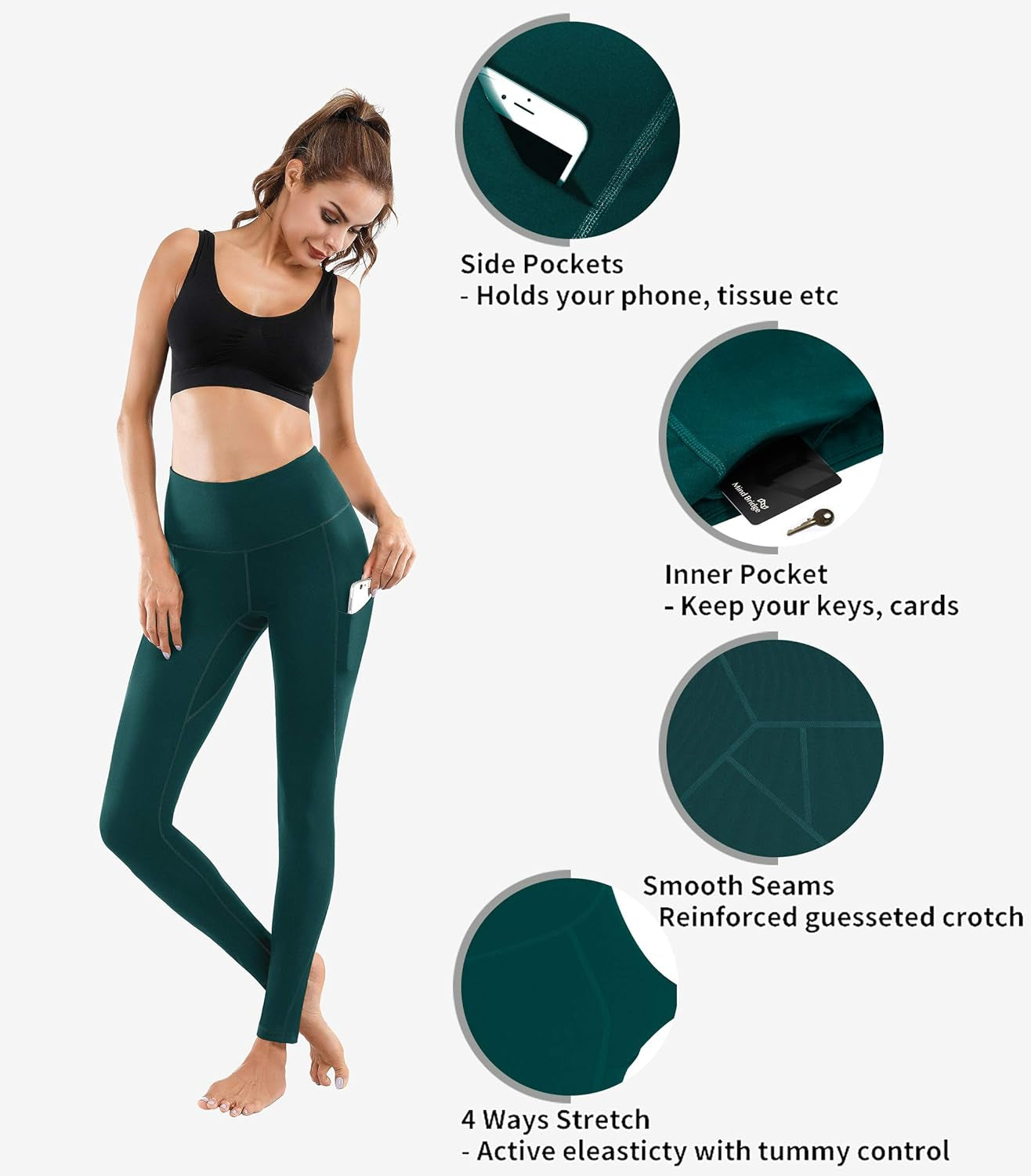 Women High Waist Yoga Pants with Pockets Stretch Soft Leggings | Tummy Control,4 Ways Stretch,Inner Pocket,Daily Wear,Lightweight,Breathable,Self-Cultivation,Casual,Going Out,Gym,Quick-Dry