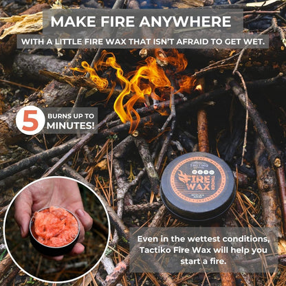 Tactiko Waterproof Tinder Fire Wax for Wet Wood & Emergency Kits - 60G