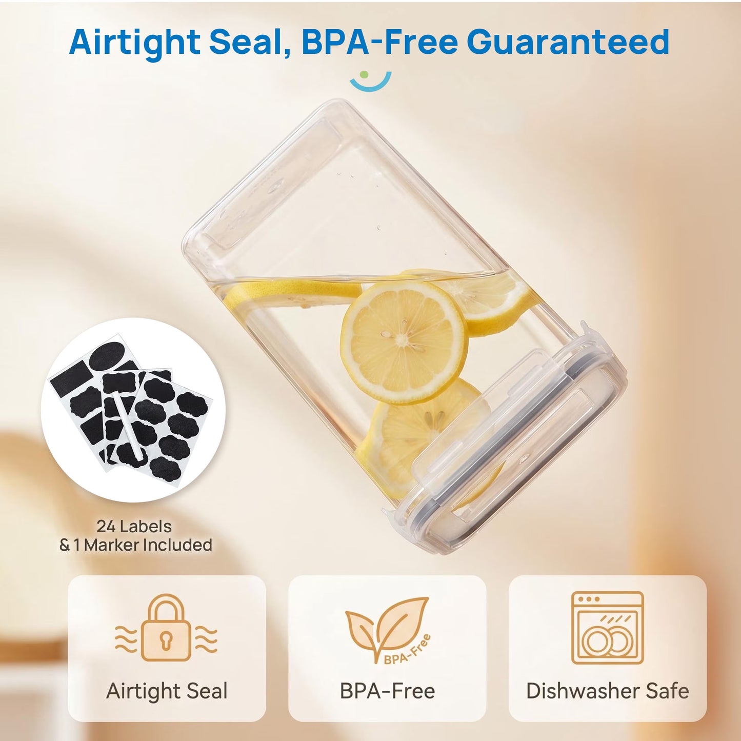 Airtight Food Storage Containers Set,  Bpa-Free 7Pcs Plastic Kitchen and Pantry Organization Canisters, Black