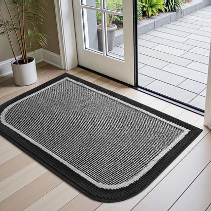 Door Mat Welcome Mat 17"X30" Non-Slip Front Door Mat Absorbent Low Profile Dirt Trapper Indoor Door Mat Ouside Entryway Rug Soft Machine Washable Floor Mat Black