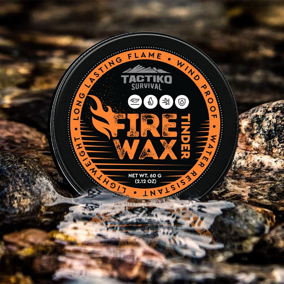 Tactiko Waterproof Tinder Fire Wax for Wet Wood & Emergency Kits - 60G