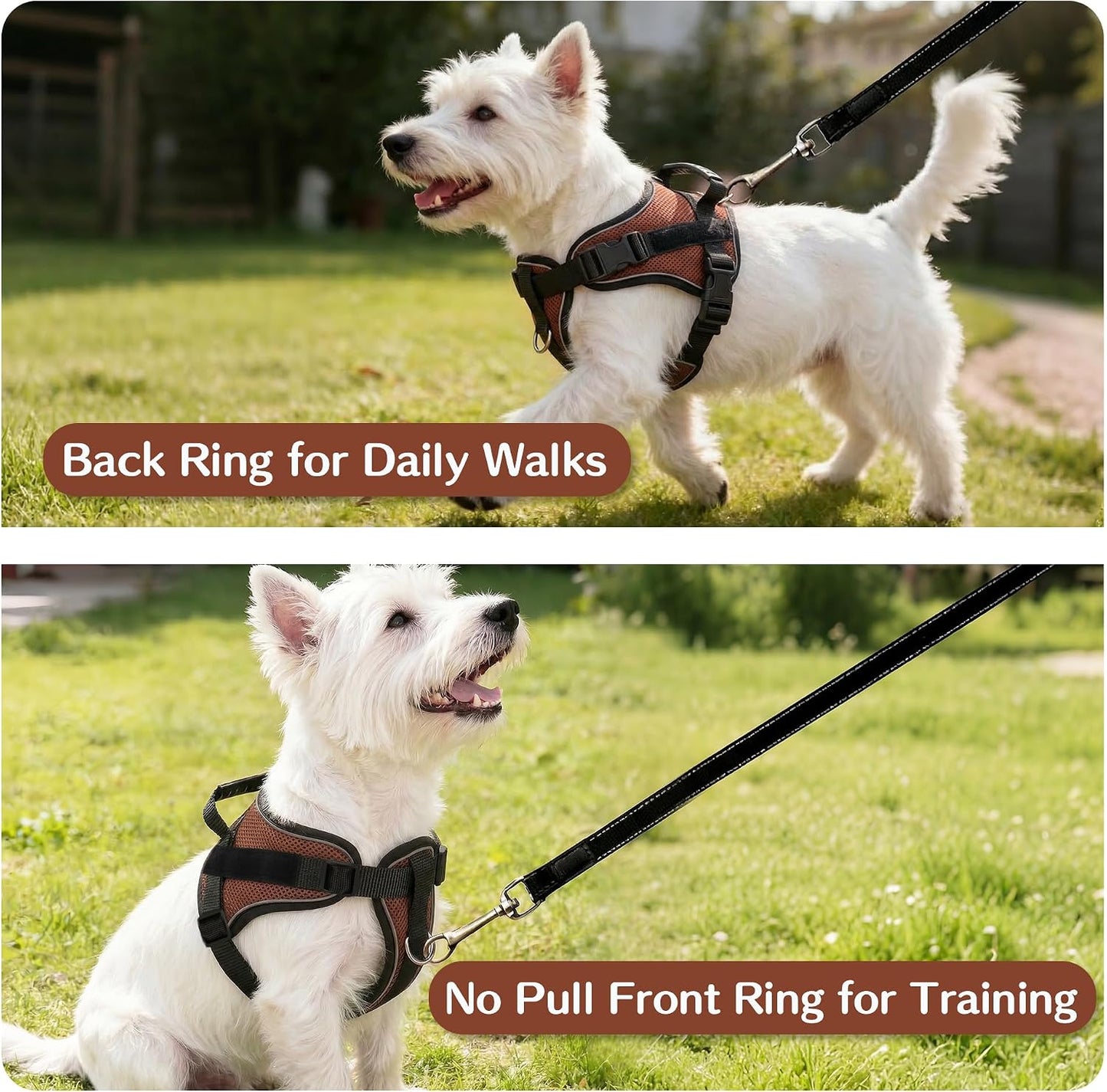No-Pull Dog Harness Reflective Mesh Vest Adjustable, Brown M | Top Handle, Breathable Mesh Vest, Fully Adjustable, Reflective Safety, for Small & Medium Dogs, Walking, Running, Camping