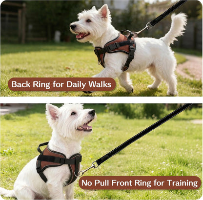 No-Pull Dog Harness Reflective Mesh Vest Adjustable, Brown M | Top Handle, Breathable Mesh Vest, Fully Adjustable, Reflective Safety, for Small & Medium Dogs, Walking, Running, Camping