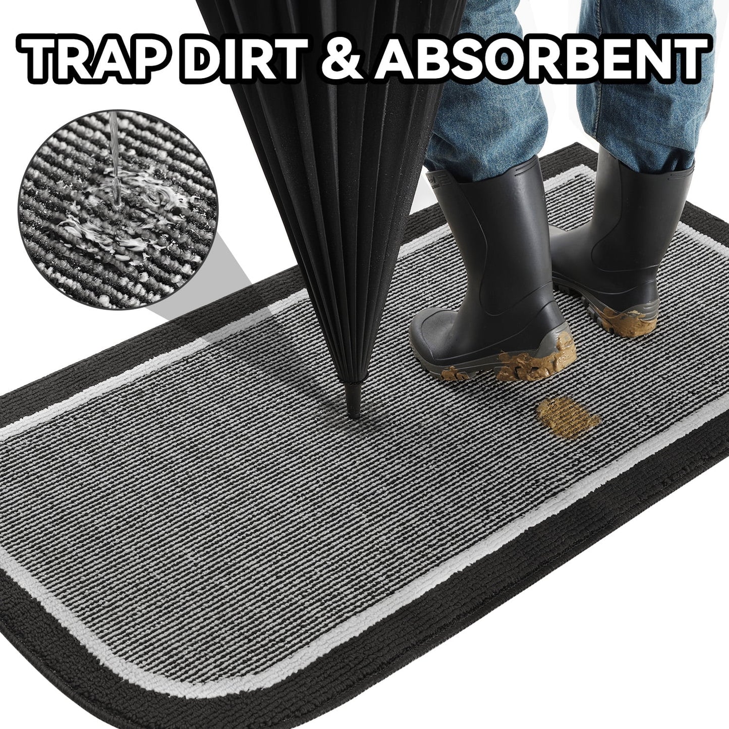 Door Mat Welcome Mat 17"X30" Non-Slip Front Door Mat Absorbent Low Profile Dirt Trapper Indoor Door Mat Ouside Entryway Rug Soft Machine Washable Floor Mat Black