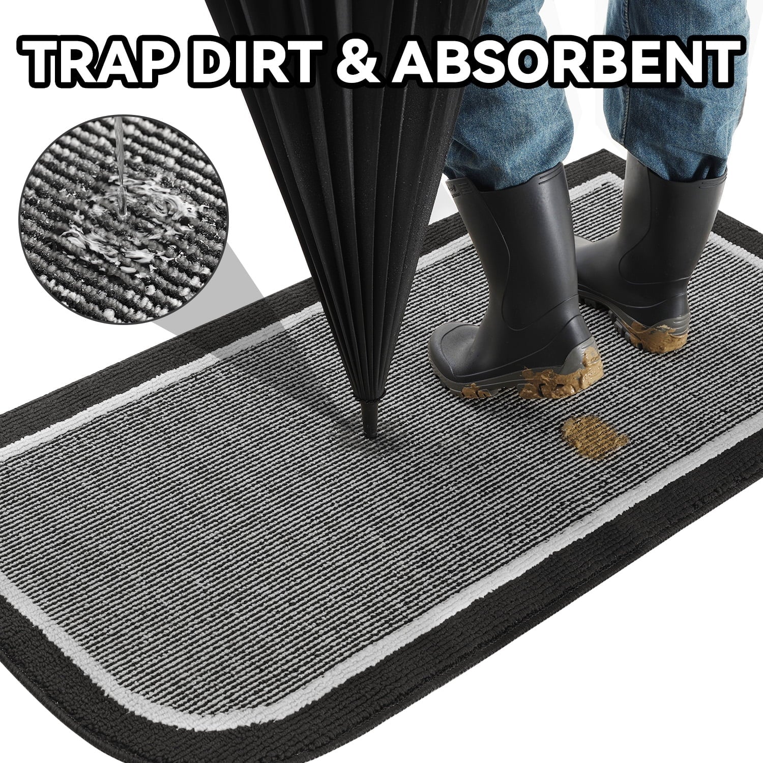 Door Mat Welcome Mat 17"X30" Non-Slip Front Door Mat Absorbent Low Profile Dirt Trapper Indoor Door Mat Ouside Entryway Rug Soft Machine Washable Floor Mat Black