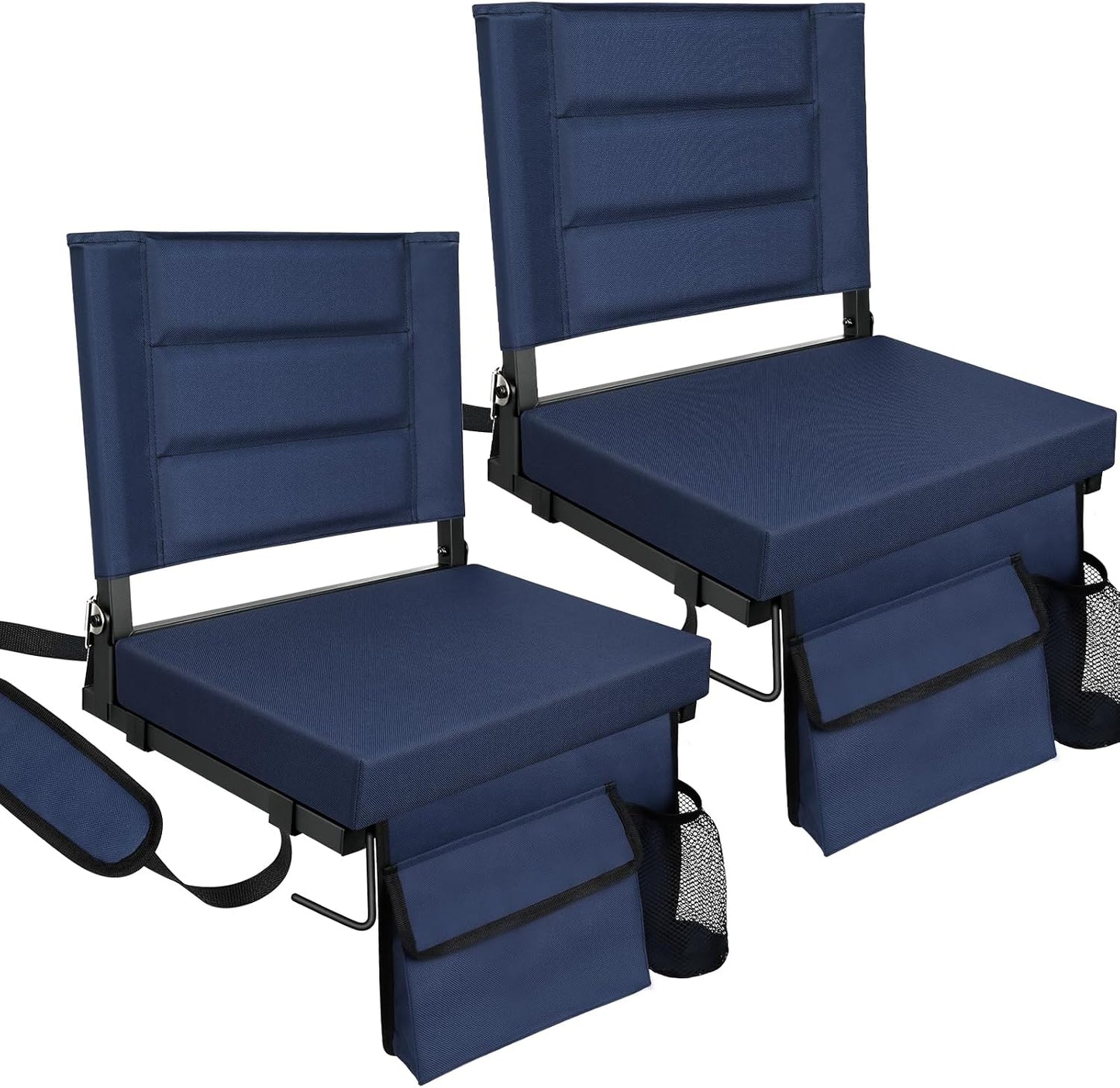 Stadium Seats with Back Support, Portable Folding Bleacher Chair Regular | Bleacher Chairs with Removable Cushion, Large Storage Pocket, Sports Games, School Events, Black