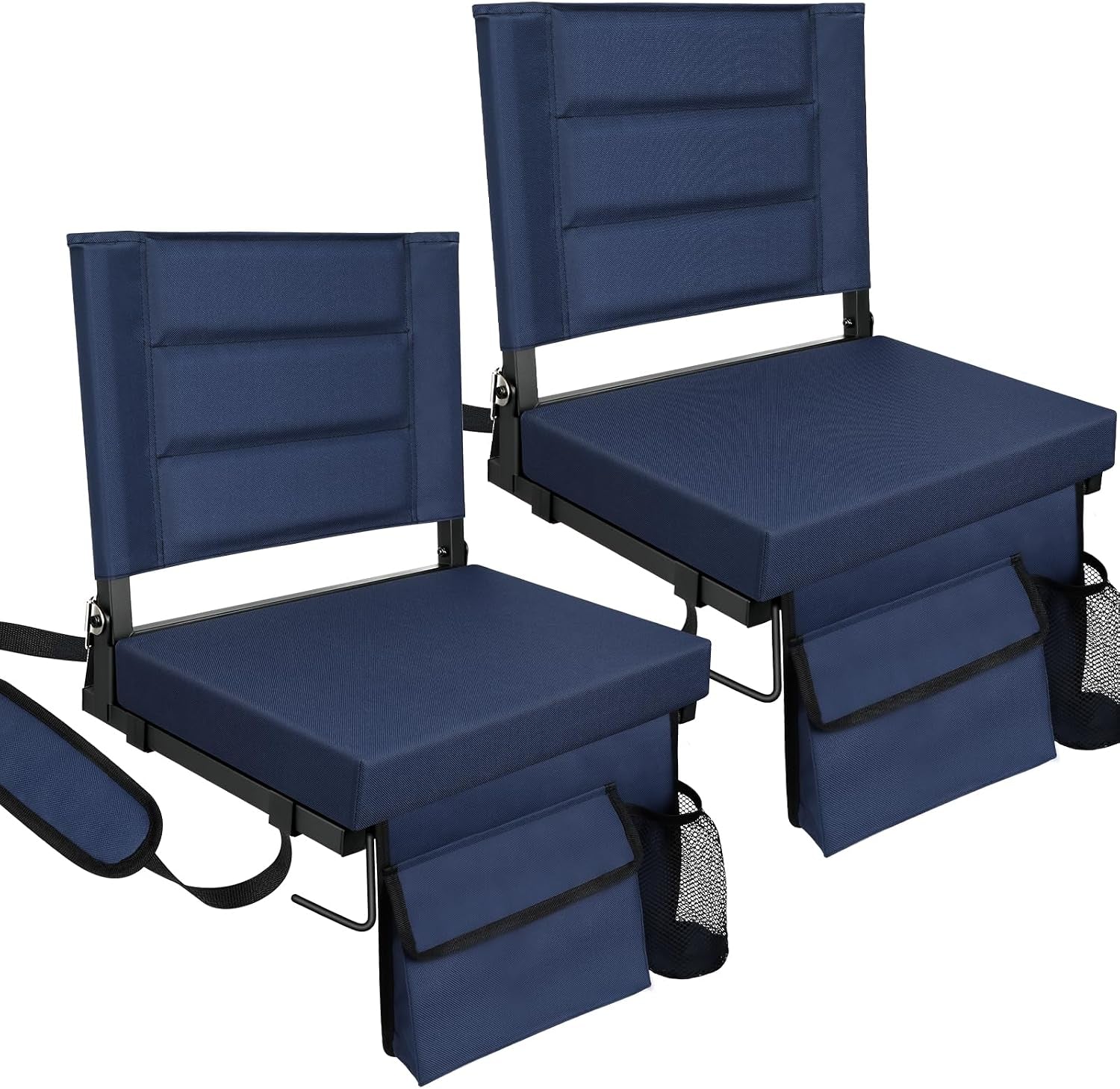 Stadium Seats with Back Support, Portable Folding Bleacher Chair Regular | Bleacher Chairs with Removable Cushion, Large Storage Pocket, Sports Games, School Events, Black