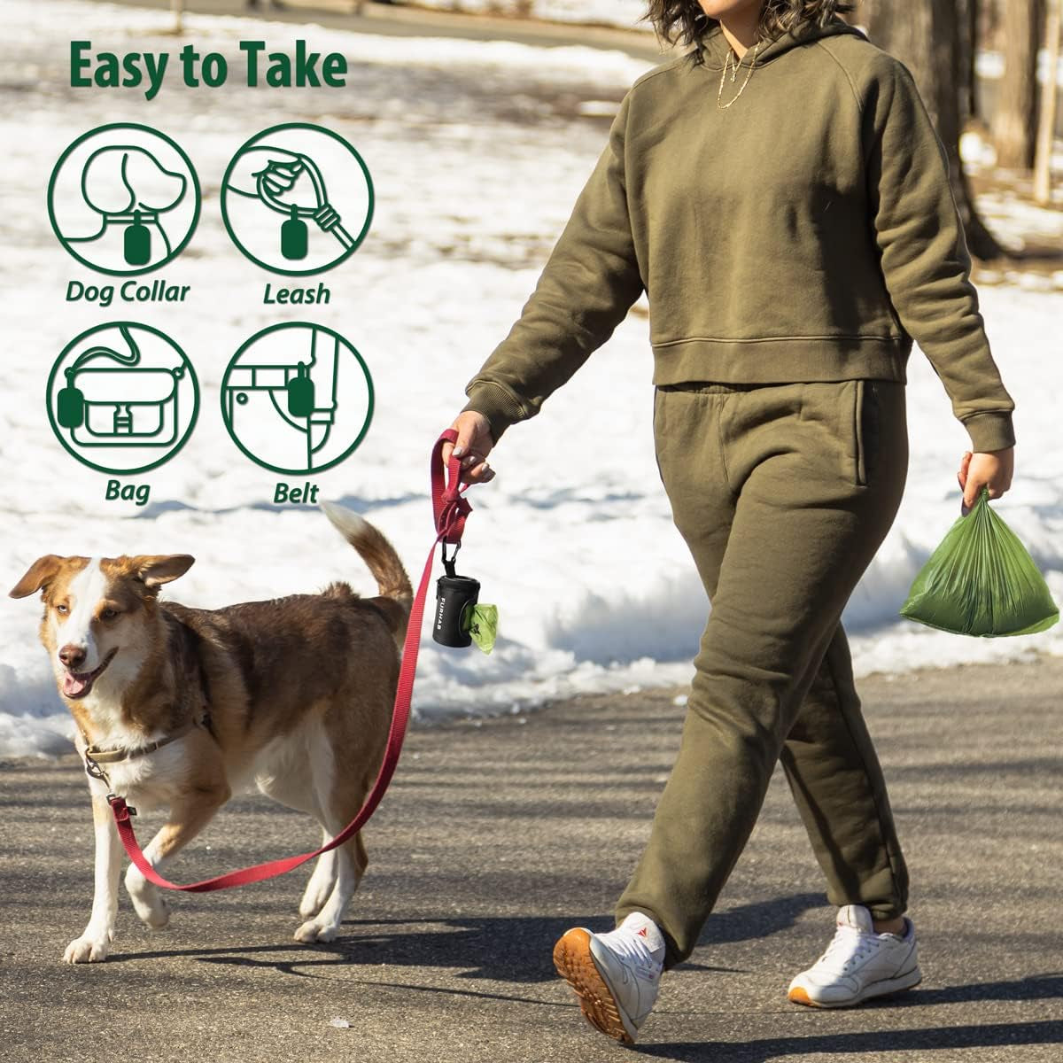 Dog Poop Bag Holder for Leash with Carabiner Clip Soft Fabric | Small Doggie Waste Bag Dispenser Pet Doggy Bag Carrier 1680D Nylon Oxford Puppy Potty Zipper Pouch with 1 Roll, Black