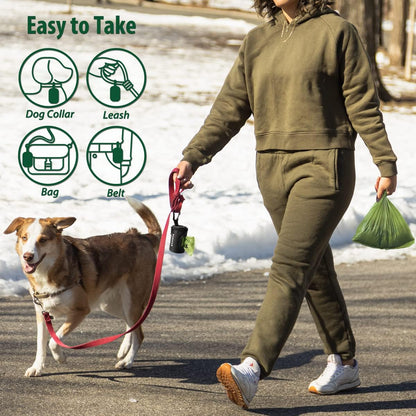 Dog Poop Bag Holder for Leash with Carabiner Clip Soft Fabric | Small Doggie Waste Bag Dispenser Pet Doggy Bag Carrier 1680D Nylon Oxford Puppy Potty Zipper Pouch with 1 Roll, Black