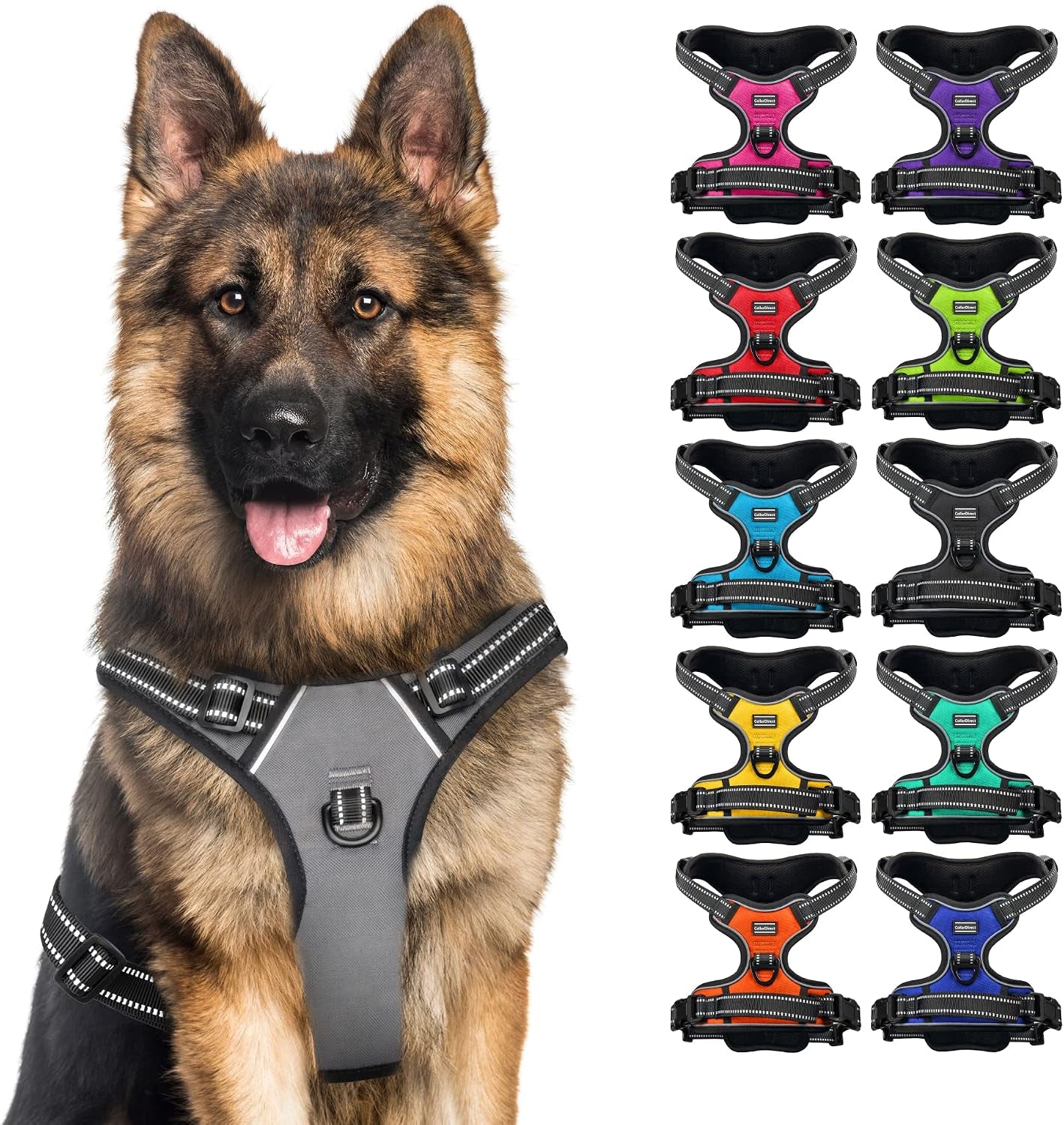 No Pull Reflective Dog Harness with Handle and Front Clip, Adjustible Soft Padded Vest for Small to Large Dogs Training and Walk (Size L, Grey)